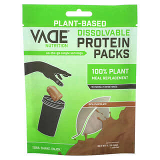 Vade Nutrition, растворимый протеин в пакетиках, 100% растительный заменитель пищи, насыщенный шоколад, 44 г (0,1 фунта)