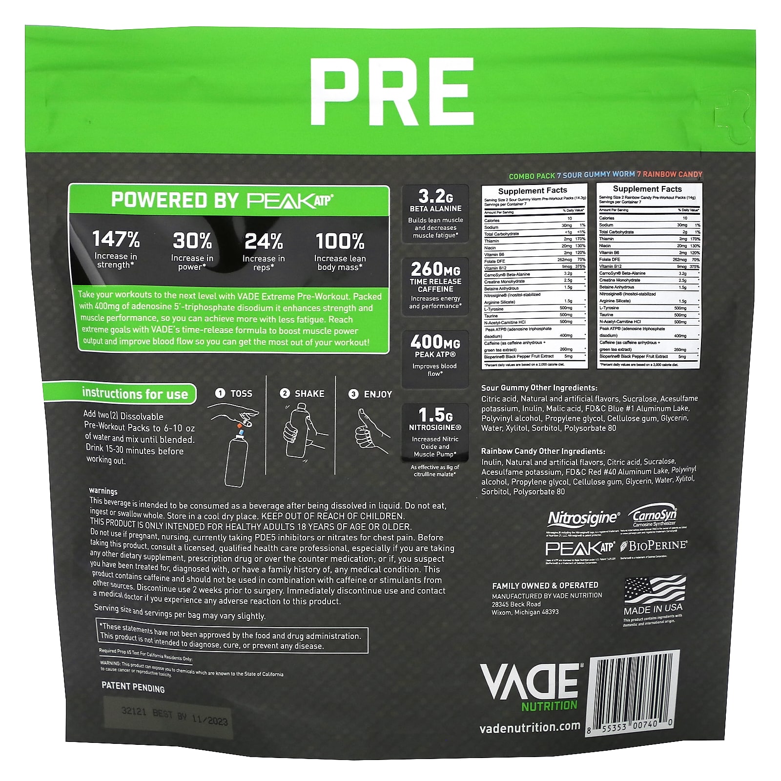 Vade Nutrition, Dissolvable PreWorkout Packs, Sour Gummy & Rainbow