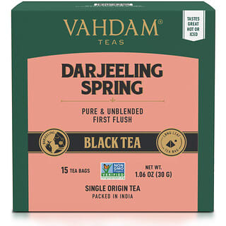 Vahdam Teas, شاي أسود، دارجلينج، 15 كيس شاي، 1.06 أونصة (30 جم)