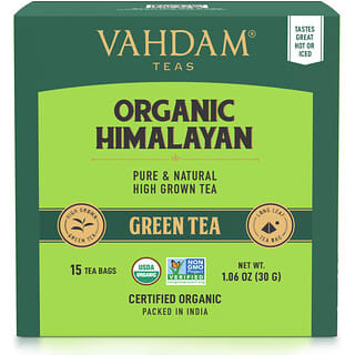 Vahdam Teas, Chá Verde Orgânico do Himalaia, 15 Saquinhos de Chá, 30 g (1,06 oz)