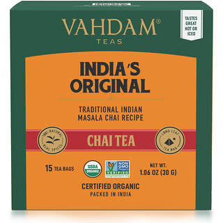 Vahdam Teas, оригинальный индийский чай масала, 15 чайных пакетиков, 30 г (1,06 унции)