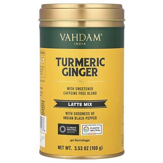 Vahdam Teas, Latte Mix, Turmeric Ginger, Caffeine Free, 3.53 oz (100 g)