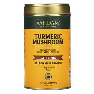 Vahdam Teas, 薑黃蘑菇即溶拿鐵，3.53 盎司（100 克）