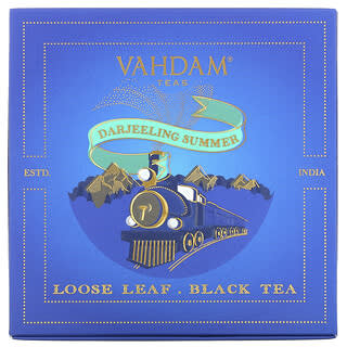 Vahdam Teas, Darjeeling, Té negro de verano de hojas sueltas, con set de regalo, 1 caja de lata