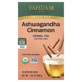Vahdam Teas, Infusions, Herbal Tea, Ashwagandha Cinnamon, Caffeine Free, 18 Infusion Bags, 1.02 oz (28.8 g)