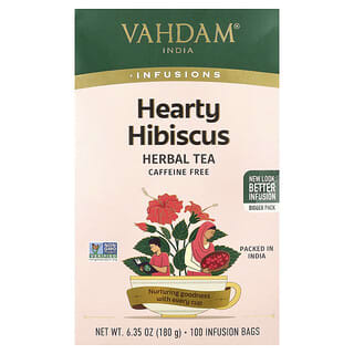 Vahdam Teas, Infusions, Herbal Tea, Hearty Hibiscus, Caffeine Free, 100 Infusion Bags, 6.35 oz (180 g)