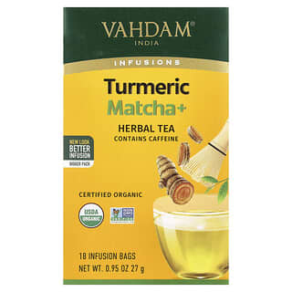 Vahdam Teas, Infusions, Tisane, Curcuma Matcha+, 18 sachets d'infusion, 27 g