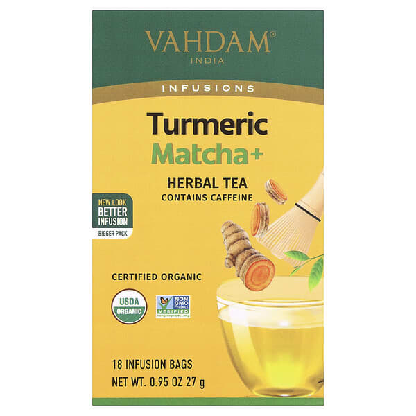 VAHDAM India, Infusions，草本茶，姜黃抹茶+，18 液袋，0.95 盎司（27 克）