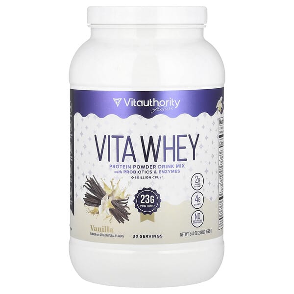 Vitauthority, Active, 비타 유청 단백질 분말, 바닐라, 969.6g(2.13lb)