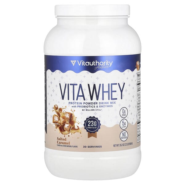 Vitauthority, Vita 유청 단백질 파우더, 솔티드 캐러멜, 998.4g(2.2lb)