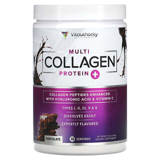 Vitauthority, Multi Collagen Protein Plus Vitamin C, Hyaluronic Acid, Chocolate, 9.3 oz (264 g)