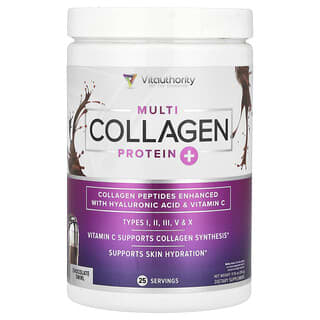 Vitauthority, Multi Collagen Protein Plus Vitamin C, Multi-Kollagen-Protein plus Vitamin C, Hyaluronsäure, Schokolade, 264 g (9,3 oz.)