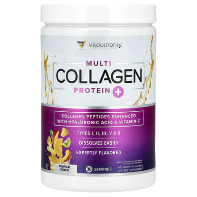 Vitauthority, Multi-Collagen Vitamin C, Hyaluronic Acid, Tropical Berry Flavor, 9.9 oz (282 g)