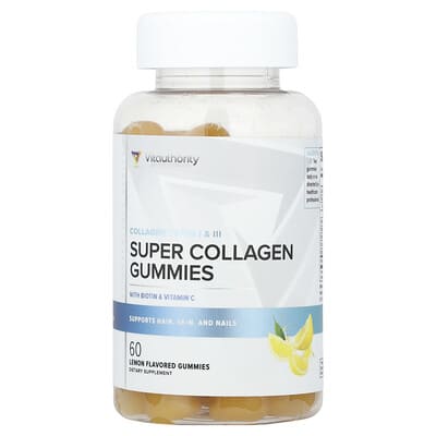 Vitauthority, Super Collagen Gummies with Biovitamins and Vitamin C, Lemon Flavor, 60 Gummies