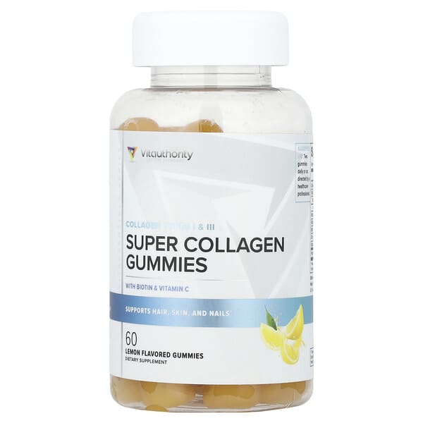 Vitauthority Super Collagen Gummies with Biotin & Vitamin C, Lemon, 60 Gummies