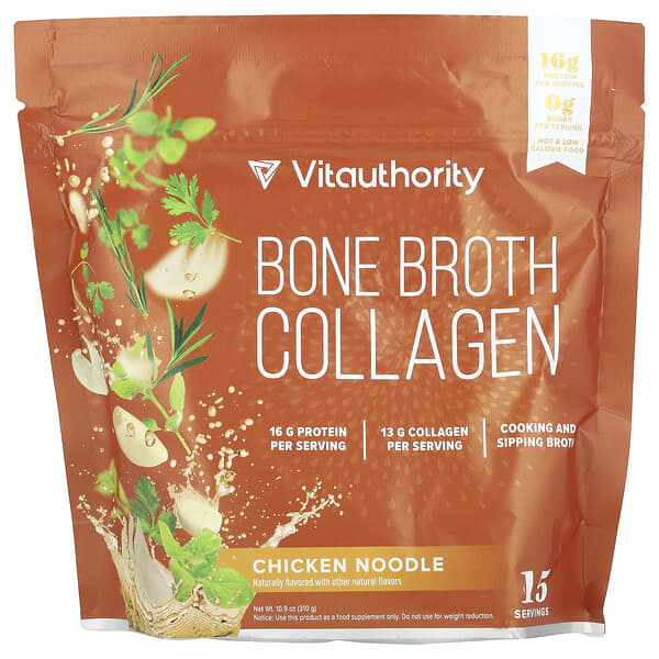 Vitauthority Bone Broth Collagen, Chicken Noodle, 10.9 oz (310 g)