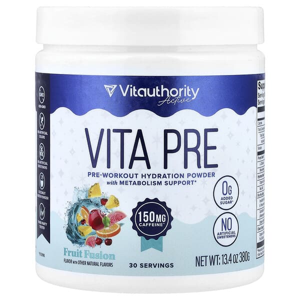 Vitauthority Active, Vita Pre, Pre-Workout Hydration Powder, Fruit Fusion, 13.4 oz (380 g)