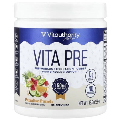 Vitauthority, Pre-Active, Pre-Workout Hydration Powder, Paradise Smoothie, 13.5 oz (384 g)