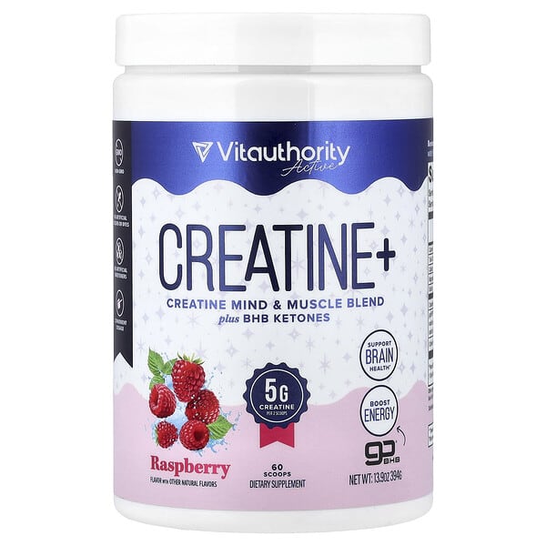 Vitauthority Active, Creatine+, Raspberry, 13.9 oz (394 g)