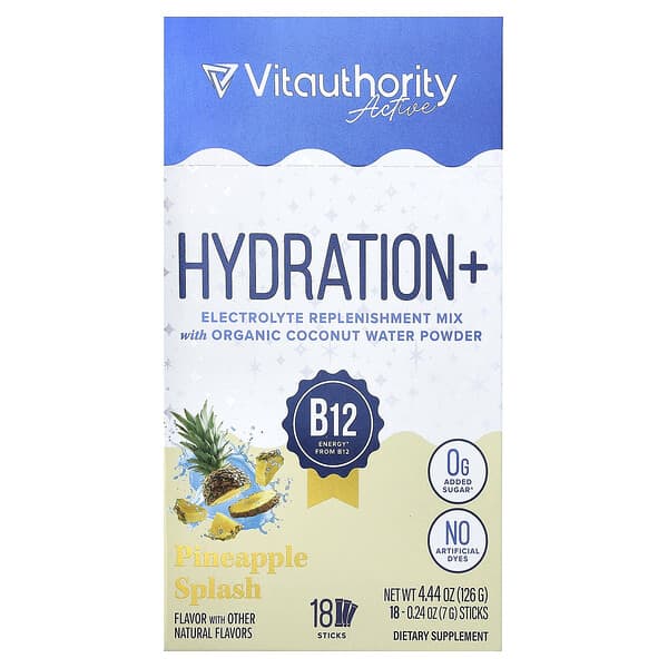 Active, Hydration+, Pineapple Splash, 18 Sticks, 0.24 oz (7 g) Each