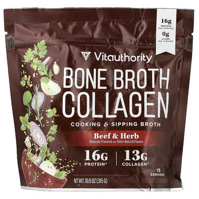Vitauthority, Bone Broth Collagen, Cooking & Drinking Broth, Beef & Herbs, 10.9 oz (315 g)