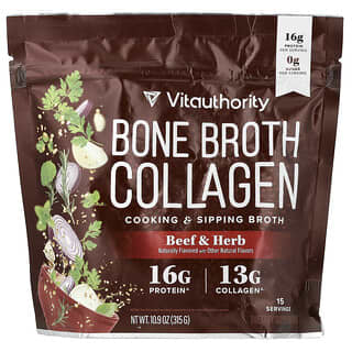 Vitauthority, Bone Broth Collagen, Cooking & Sipping Broth, Beef & Herb, 10.9 oz (315 g)