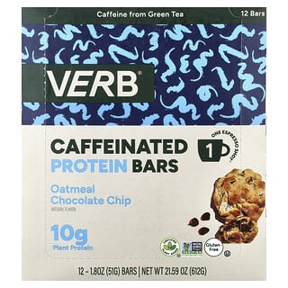 Verb Energy, Caffeinated Protein Bars, Oatmeal Chocolate Chip, 12 Bars, 1.8 oz (51 g) Each