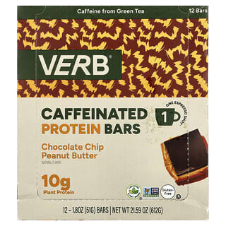 Verb Energy‏, Caffeinated Protein Bar, Chocolate Chip Peanut Butter, 12 Bars, 1.8 oz (51 g) Each