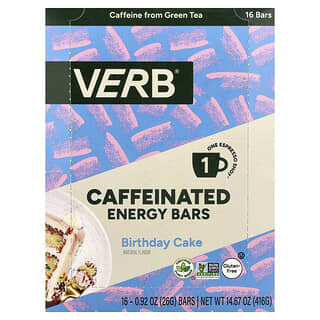 Verb Energy, Caffeinated Energy Bars, Birthday Cake, 16 Bars, 0.92 oz (26 g) Each