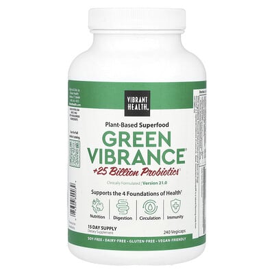 Vibrant Health, Green Vibrance® + 25 Billion Probiotics, Version 21.0, 240 Vegetarian Capsules