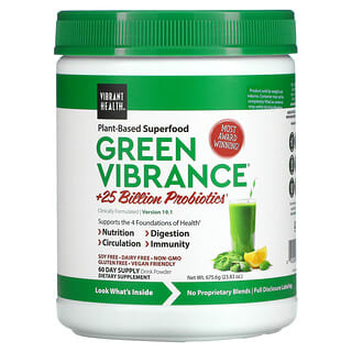 Vibrant Health, Green Vibrance +25 млрд пробиотиков, версия 19.1, 675,6 г (23,83 унции)