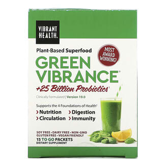 Vibrant Health, Green Vibrance +25 Bilhões de Probióticos, Versão 19.0, 15 Pacotes, 168,9 g (5,96 oz)