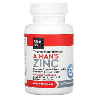 Vibrant Health, A Man's Zinc 男士复合锌补充剂，60 粒素食胶囊