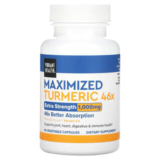 Vibrant Health, Maximized Turmeric 46x, Concentración extra, 1000 mg, 60 cápsulas vegetales (500 mg por cápsula)