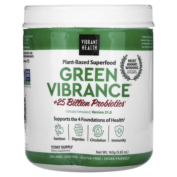Vibrant Health‏, Green Vibrance +25 Billion Probiotics, גרסה 21.0, 165 גרם (5.82 אונקיות)