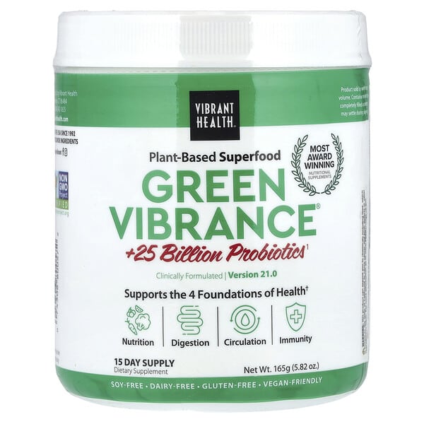 Vibrant Health, Green Vibrance®, Más de 25.000 millones de probióticos, Versión 21.0, 165 g (5,82 oz)