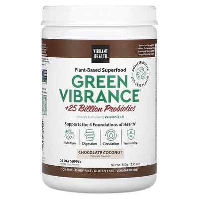 Vibrant Health, Green Vibrance® +25 Billion Probiotics, Version 21.0, Chocolate Coconut, 12.35 oz (350 g)