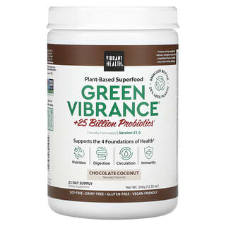 Vibrant Health, Green Vibrance +25 Bilhões de Probióticos, Versão 21.0, Chocolate e Coco, 350 g (12,35 oz)