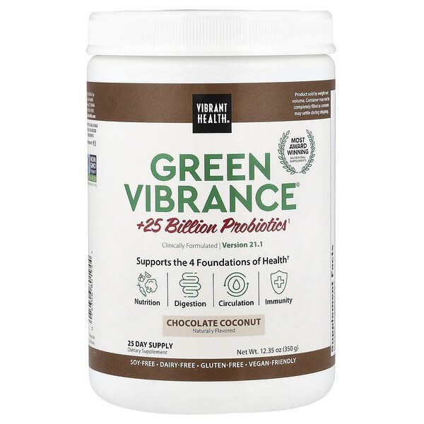 Vibrant Health, Green Vibrance® +25 Billion Probiotics, Version 21.0, Chocolate Coconut, 12.35 oz (350 g) — product photo 1