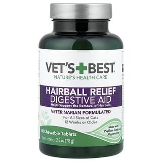 Vets Best, Βοήθημα πέψης για την ανακούφιση από τις τριχόμπαλες, για γάτες, 60 μασώμενα δισκία, 78 g