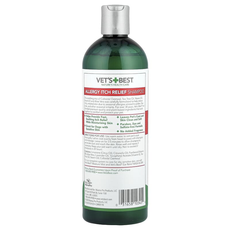 Allergy Itch Relief Shampoo, Shampoo zur Linderung von Juckreiz bei  Allergien, fr Hunde, 470 ml (16