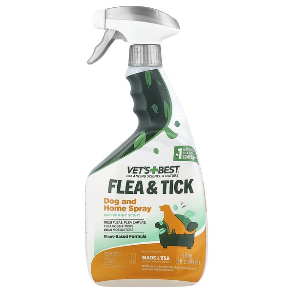 Vets Best, Flea & Tick, Dog and Home Spray, Peppermint , 32 fl oz (945 ml)