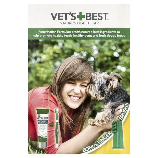 Vets Best, Dental Care Kit with Finger Brush, For Dogs, 3 Piece Set