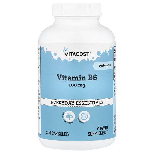 Vitacost, Everyday Essentials, Vitamin B-6, 100 mg, 300 Capsules — product photo 1