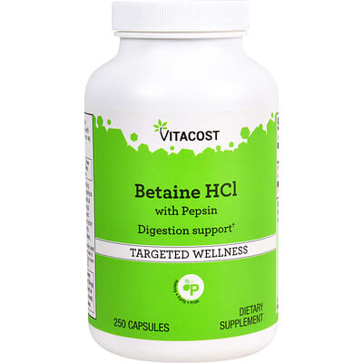 Vitacost, Betaine HCl With Pepsin, 250 Capsules