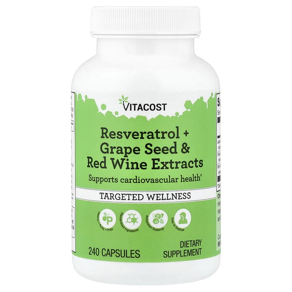 Vitacost, Resveratrol + Grape Seed & Red Wine Extracts, 240 Capsules — product photo 1