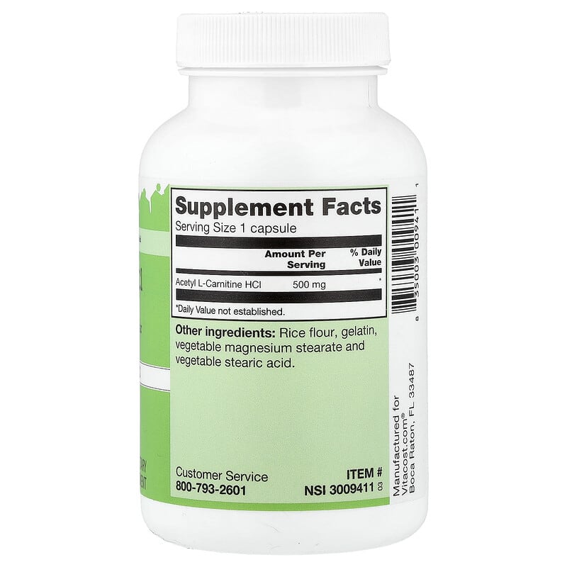 vitacost acetyl l-carnitine hcl - 500 mg - 120 capsules Acetyl L-Carnitine HCl, 500 mg, 120 Capsules