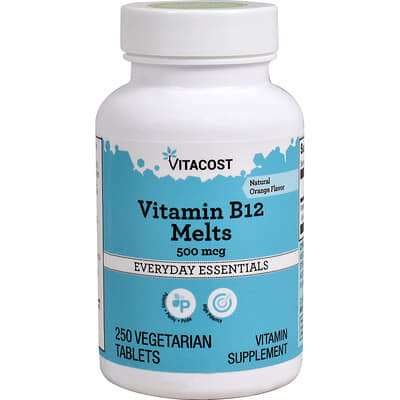 Vitacost, Vitamin B12 Melts, Natural Orange, 500 mcg, 250 Vegetarian Tablets