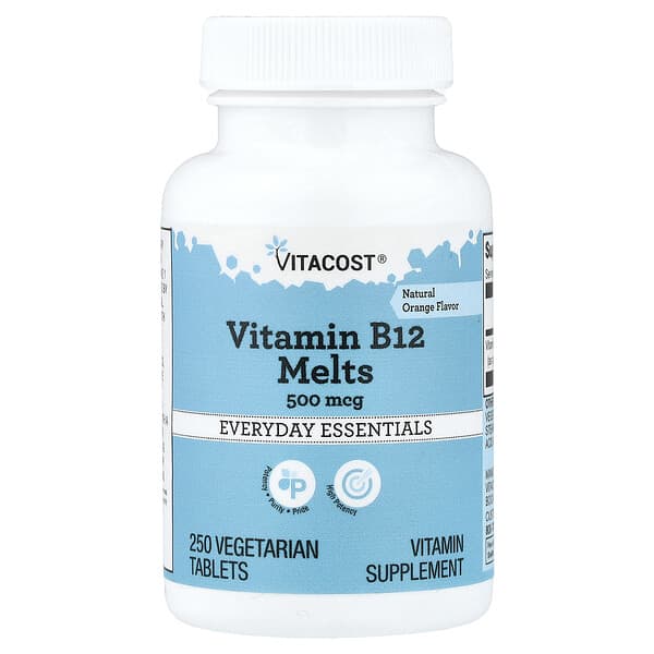 Vitacost, Everyday Essentials, Vitamin B12 Melts, Natural Orange, 500 mcg, 250 Vegetarian Tablets — product photo 1