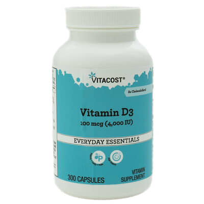 Vitacost, Vitamin D3, 100 mcg (4000 IU), 300 Capsules